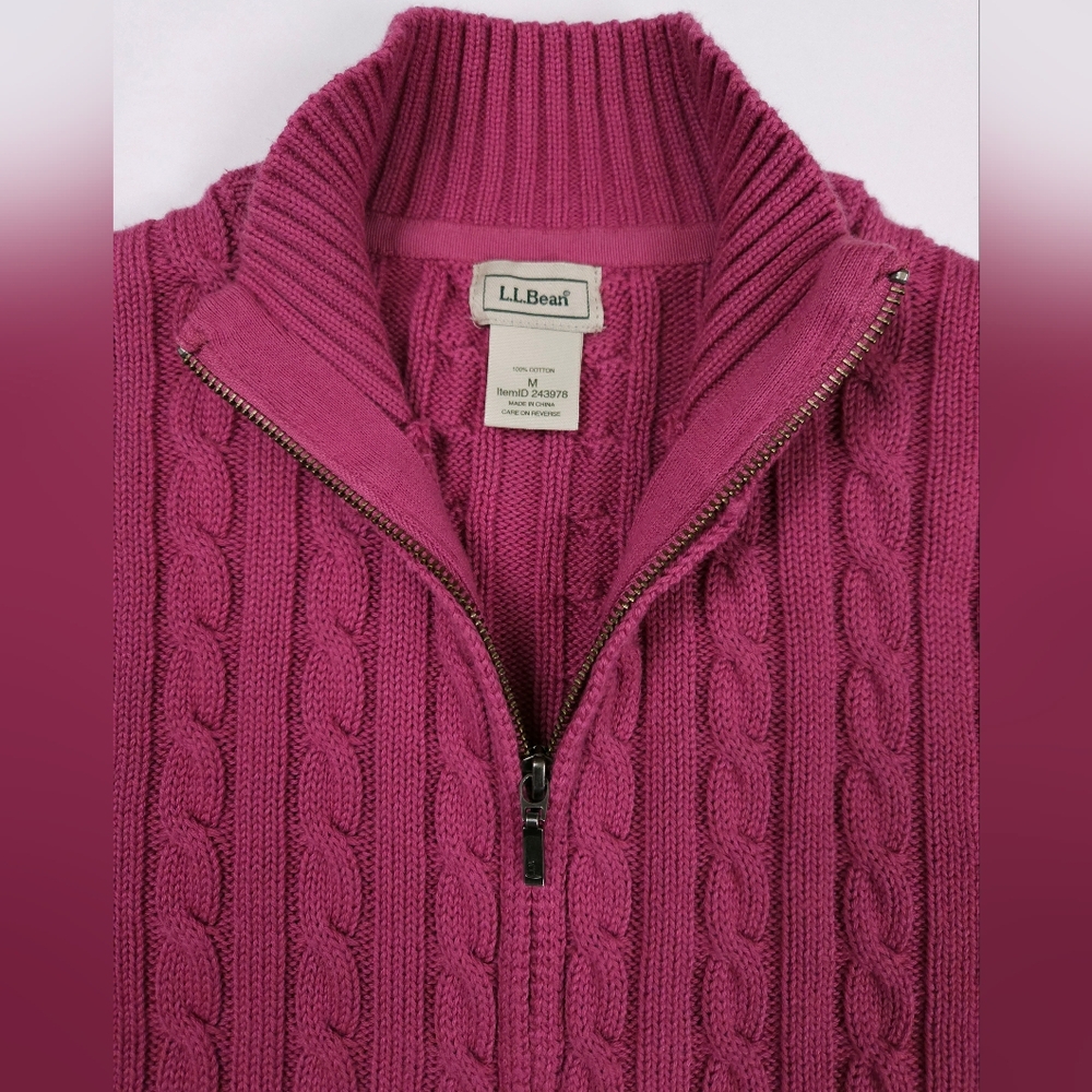 L.L. Bean Raspberry Cable Knit Cardigan - Picture 2 of 15